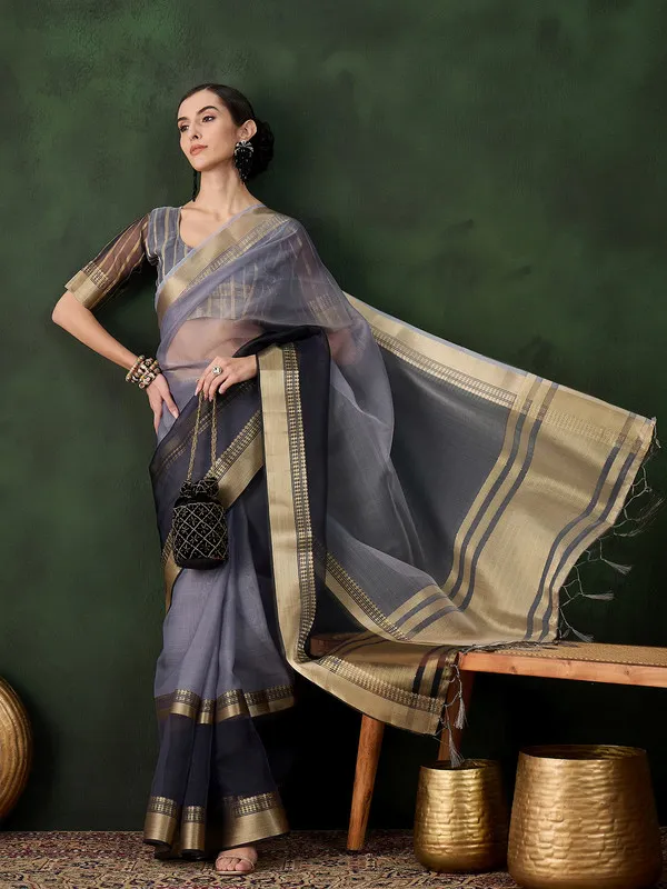 Grey_Khadi_Organza_Premium_&_Elegant_Saree_With_Blouse_Piece_For_Women
