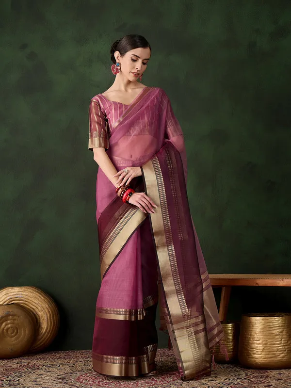 Maroon_Khadi_Organza_Premium_&_Elegant_Saree_With_Blouse_Piece_For_Women