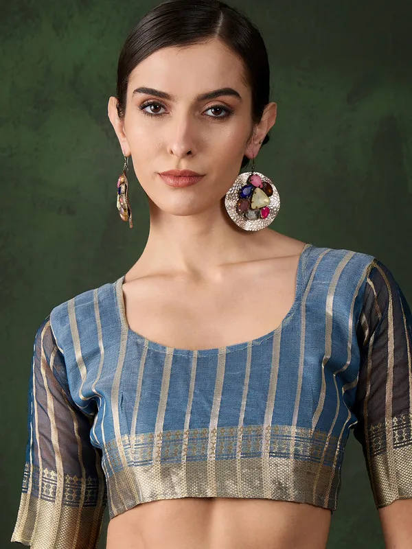 Tealblue_Khadi_Organza_Premium_&_Elegant_Saree_With_Blouse_Piece_For_Women