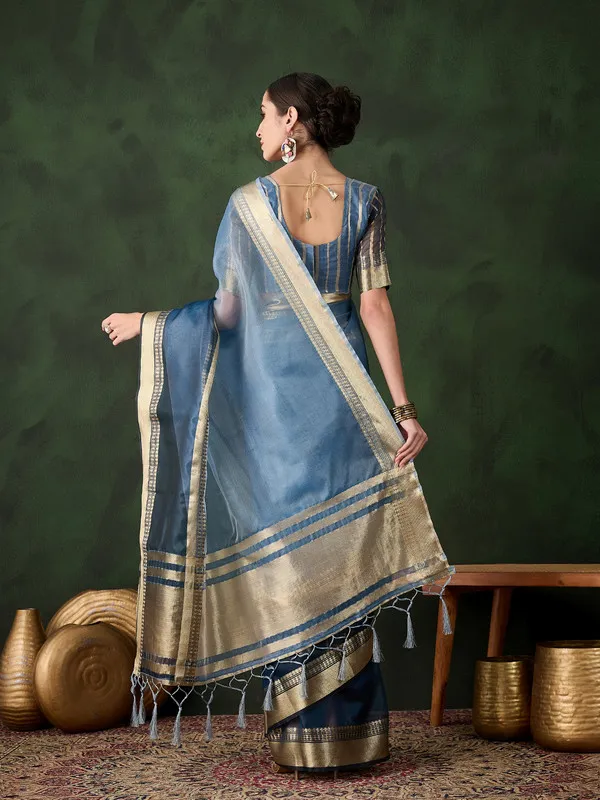 Tealblue_Khadi_Organza_Premium_&_Elegant_Saree_With_Blouse_Piece_For_Women