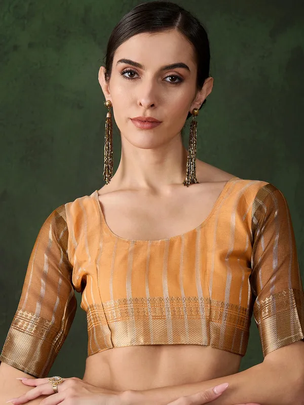 Orange_Khadi_Organza_Premium_&_Elegant_Saree_With_Blouse_Piece_For_Women