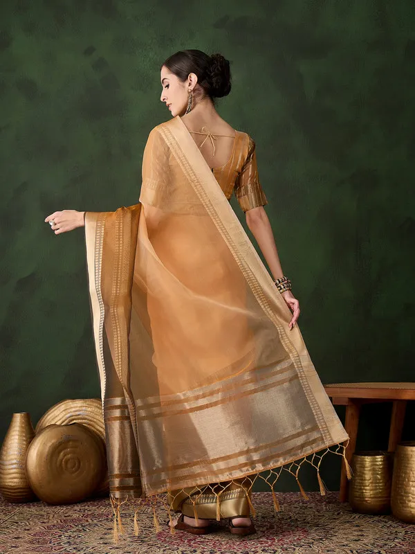 Orange_Khadi_Organza_Premium_&_Elegant_Saree_With_Blouse_Piece_For_Women