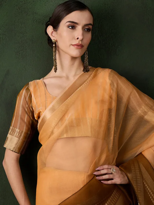 Orange_Khadi_Organza_Premium_&_Elegant_Saree_With_Blouse_Piece_For_Women