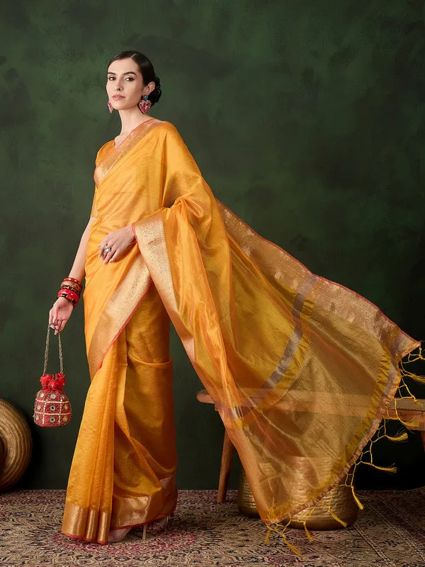 Golden_Khadi_Organza_Premium_&_Elegant_Saree_With_Blouse_Piece_For_Women