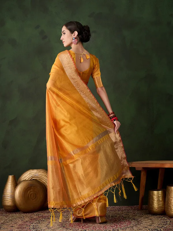 Golden_Khadi_Organza_Premium_&_Elegant_Saree_With_Blouse_Piece_For_Women