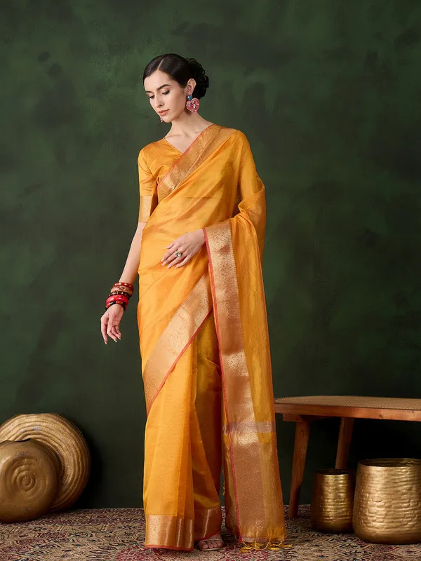 Golden_Khadi_Organza_Premium_&_Elegant_Saree_With_Blouse_Piece_For_Women
