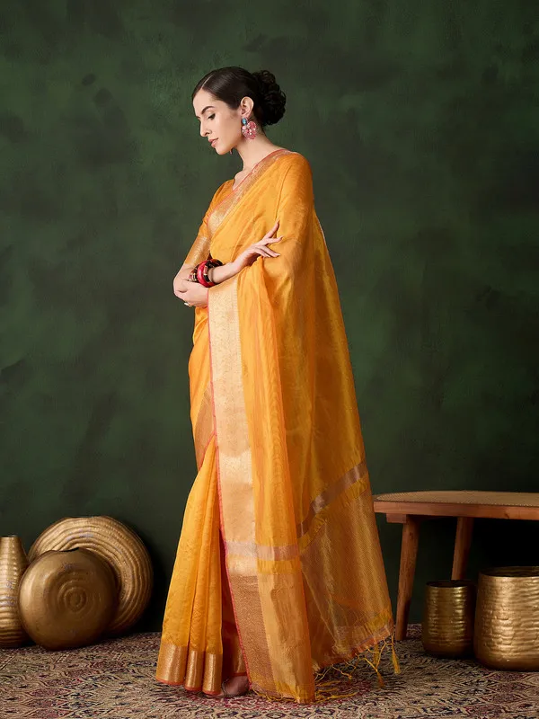 Golden_Khadi_Organza_Premium_&_Elegant_Saree_With_Blouse_Piece_For_Women