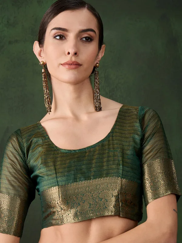 Green_Khadi_Organza_Premium_&_Elegant_Saree_With_Blouse_Piece_For_Women