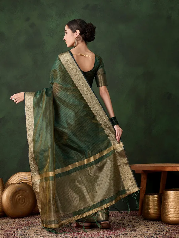 Green_Khadi_Organza_Premium_&_Elegant_Saree_With_Blouse_Piece_For_Women