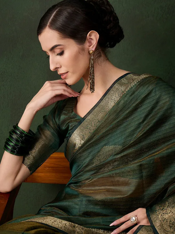 Green_Khadi_Organza_Premium_&_Elegant_Saree_With_Blouse_Piece_For_Women