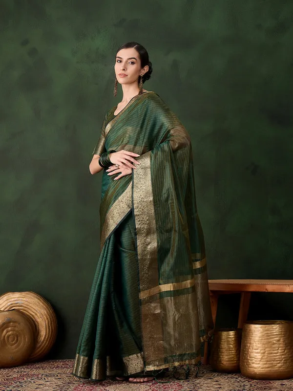 Green_Khadi_Organza_Premium_&_Elegant_Saree_With_Blouse_Piece_For_Women