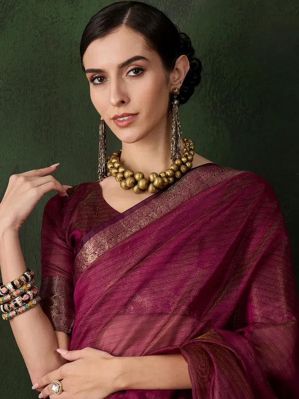 Maroon_Khadi_Organza_Premium_&_Elegant_Saree_With_Blouse_Piece_For_Women