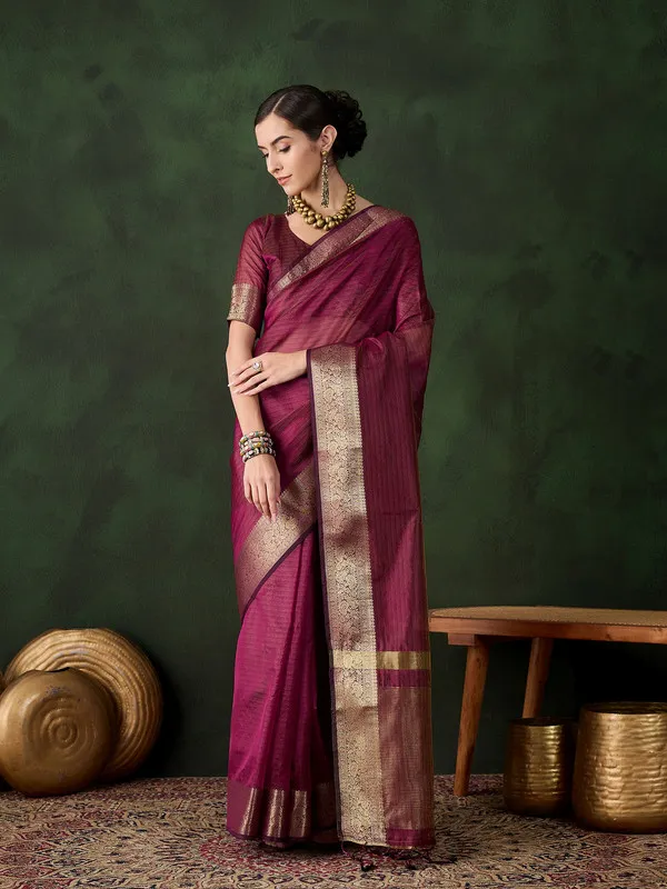 Maroon_Khadi_Organza_Premium_&_Elegant_Saree_With_Blouse_Piece_For_Women