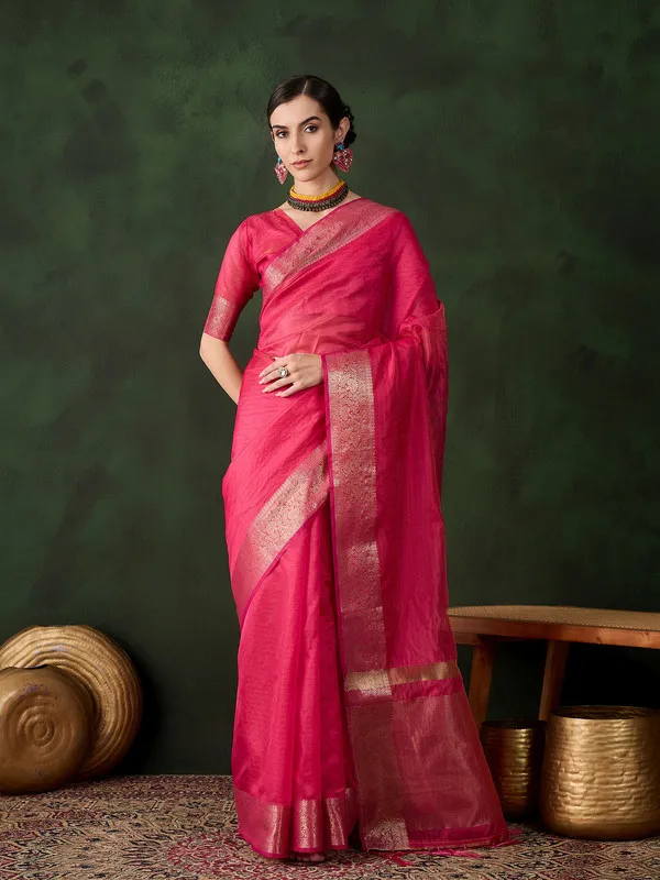 Pink_Khadi_Organza_Premium_&_Elegant_Saree_With_Blouse_Piece_For_Women