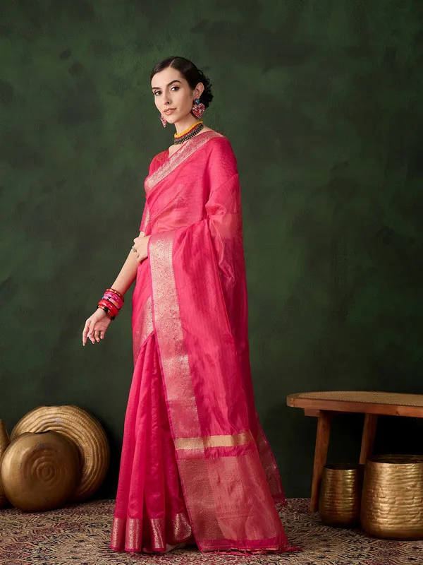 Pink_Khadi_Organza_Premium_&_Elegant_Saree_With_Blouse_Piece_For_Women