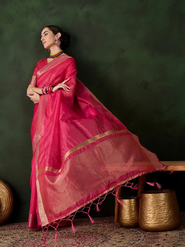 Pink_Khadi_Organza_Premium_&_Elegant_Saree_With_Blouse_Piece_For_Women
