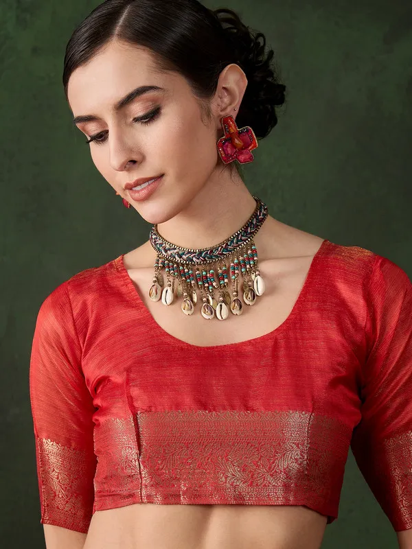 Red_Khadi_Organza_Premium_&_Elegant_Saree_With_Blouse_Piece_For_Women