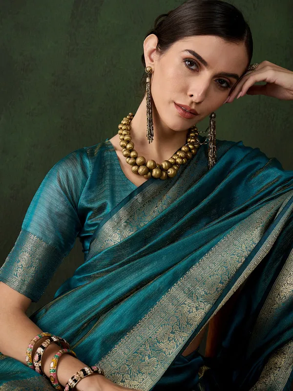 Tealblue_Khadi_Organza_Premium_&_Elegant_Saree_With_Blouse_Piece_For_Women
