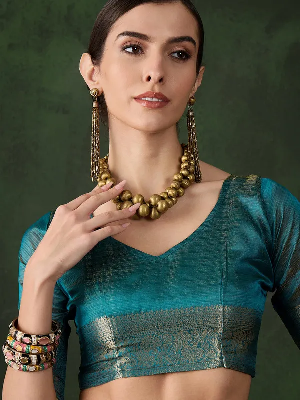 Tealblue_Khadi_Organza_Premium_&_Elegant_Saree_With_Blouse_Piece_For_Women