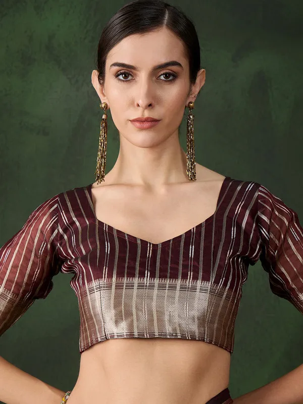 Darkbrown_Khadi_Organza_Premium_&_Elegant_(_Matching_)_Saree_With_Blouse_Piece_For_Women