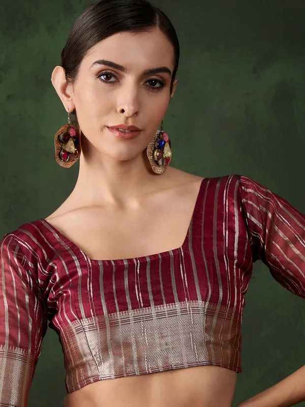 Maroon_Khadi_Organza_Premium_&_Elegant_(_Matching_)_Saree_With_Blouse_Piece_For_Women