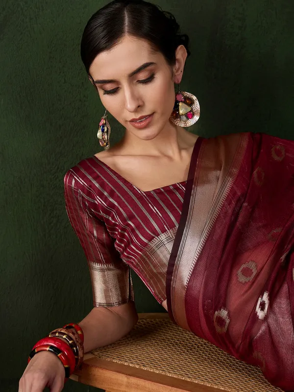 Maroon_Khadi_Organza_Premium_&_Elegant_(_Matching_)_Saree_With_Blouse_Piece_For_Women