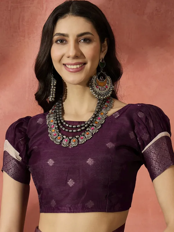 Purple_Khadi_Organza_Premium_&_Elegant_(_Digital_Print,_Golden_Zari_Border_)_Saree_With_Blouse_Piece_For_Women