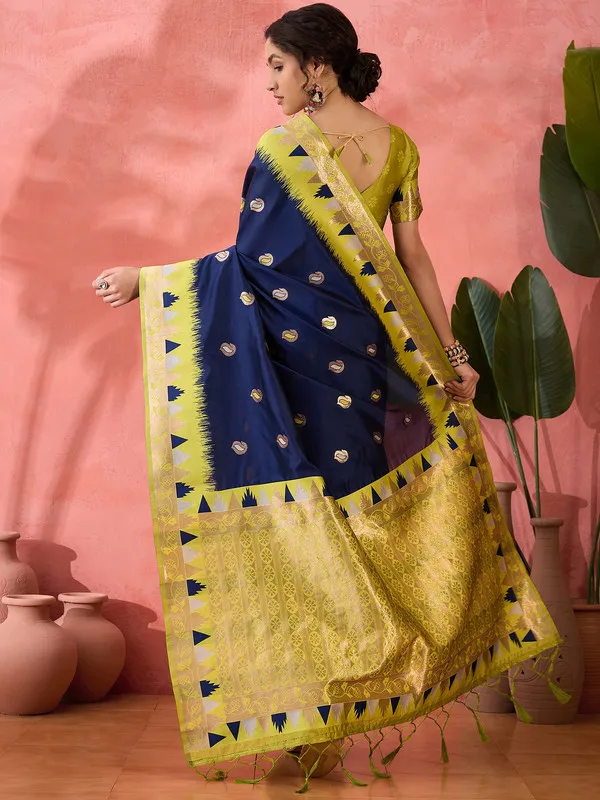 Blue_Poly_Silk_Premium_&_Elegant_(_Rich_)_Saree_With_Blouse_Piece_For_Women