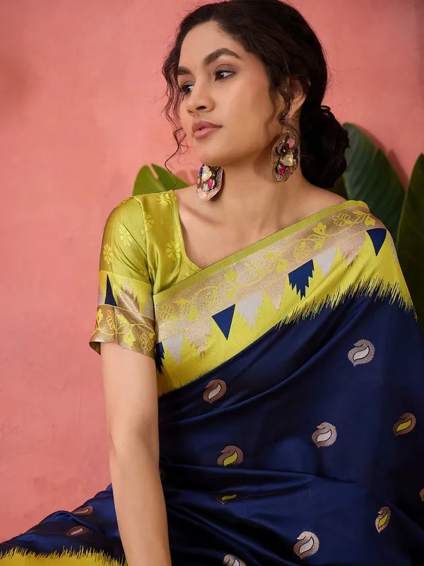 Blue_Poly_Silk_Premium_&_Elegant_(_Rich_)_Saree_With_Blouse_Piece_For_Women