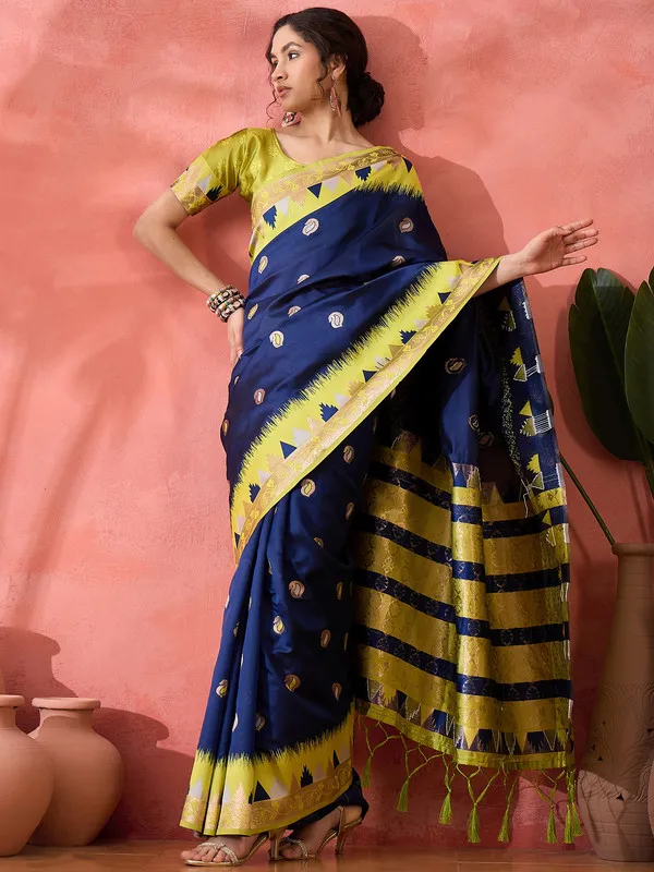 Blue_Poly_Silk_Premium_&_Elegant_(_Rich_)_Saree_With_Blouse_Piece_For_Women