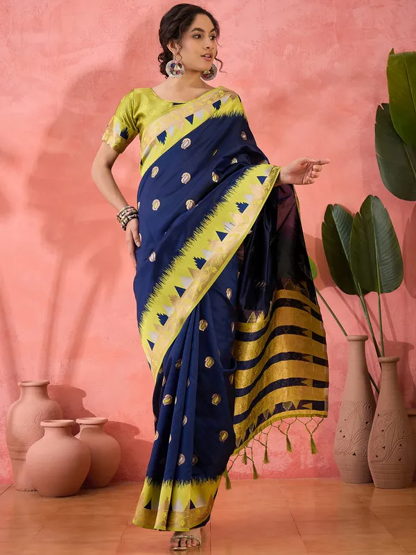 Blue_Poly_Silk_Premium_&_Elegant_(_Rich_)_Saree_With_Blouse_Piece_For_Women