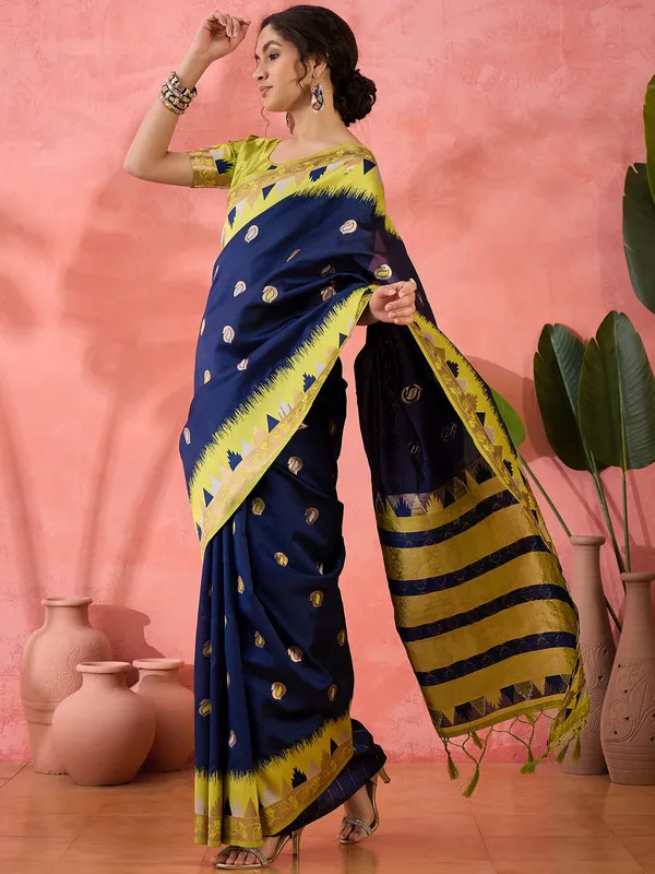 Blue_Poly_Silk_Premium_&_Elegant_(_Rich_)_Saree_With_Blouse_Piece_For_Women