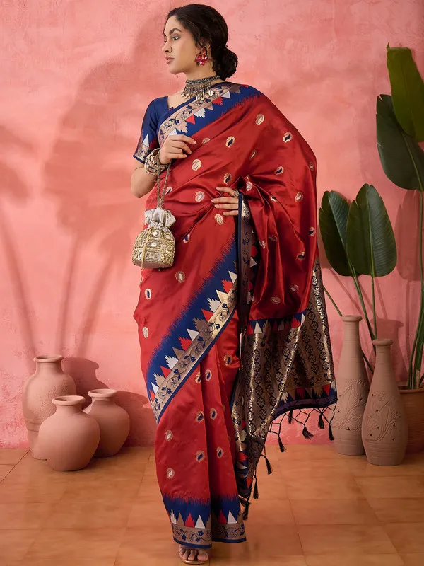 Red_Poly_Silk_Premium_&_Elegant_(_Rich_)_Saree_With_Blouse_Piece_For_Women
