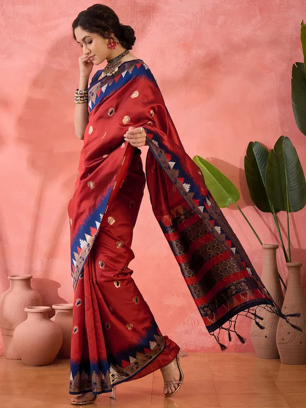 Red_Poly_Silk_Premium_&_Elegant_(_Rich_)_Saree_With_Blouse_Piece_For_Women