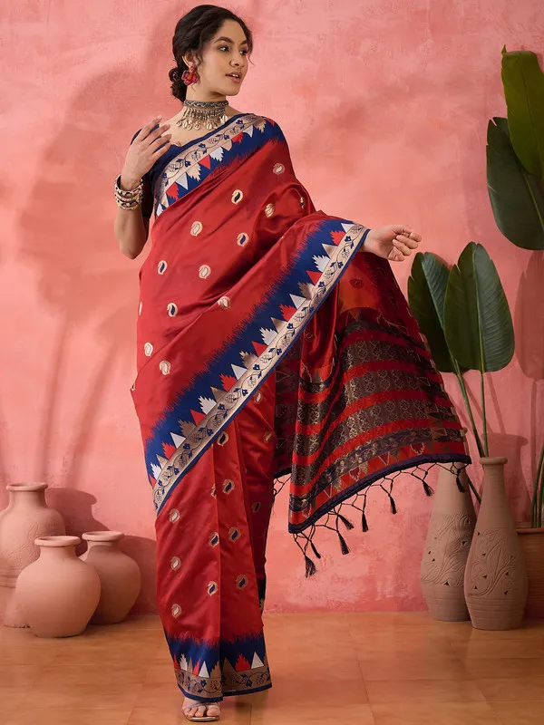 Red_Poly_Silk_Premium_&_Elegant_(_Rich_)_Saree_With_Blouse_Piece_For_Women