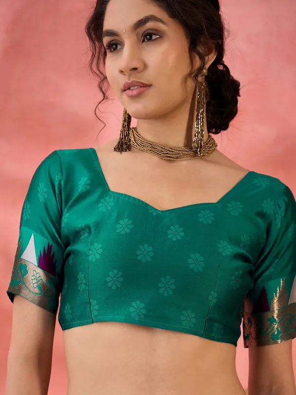 Wine_Poly_Silk_Premium_&_Elegant_(_Woven_Butti,_Contrast_Border_)_Saree_With_Blouse_Piece_For_Women