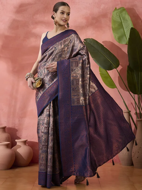 Navy_Blue_Poly_Silk_Premium_&_Elegant_(_Rich_)_Saree_With_Blouse_Piece_For_Women