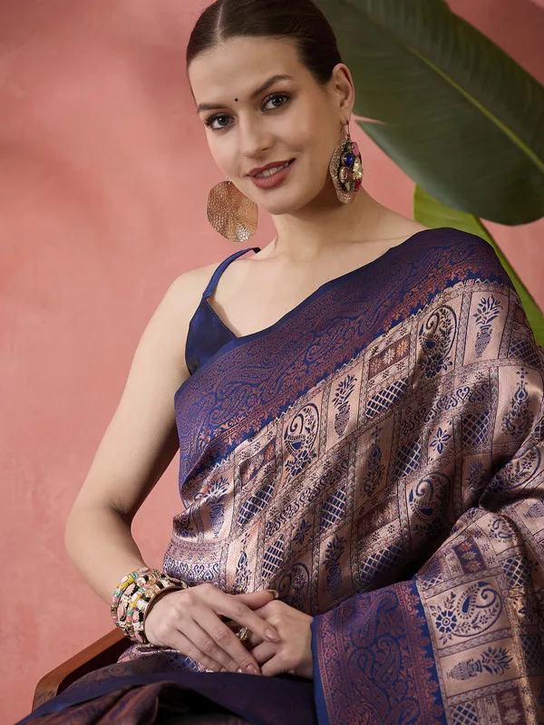 Navy_Blue_Poly_Silk_Premium_&_Elegant_(_Rich_)_Saree_With_Blouse_Piece_For_Women
