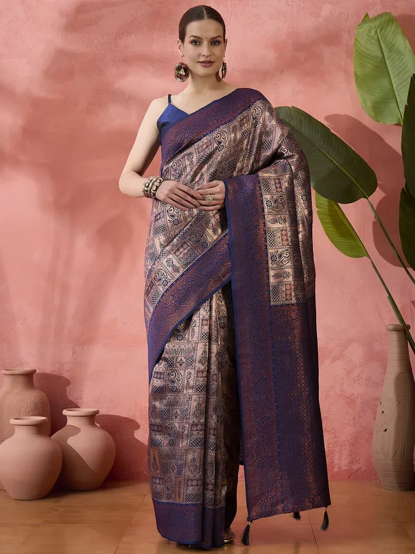 Navy_Blue_Poly_Silk_Premium_&_Elegant_(_Rich_)_Saree_With_Blouse_Piece_For_Women