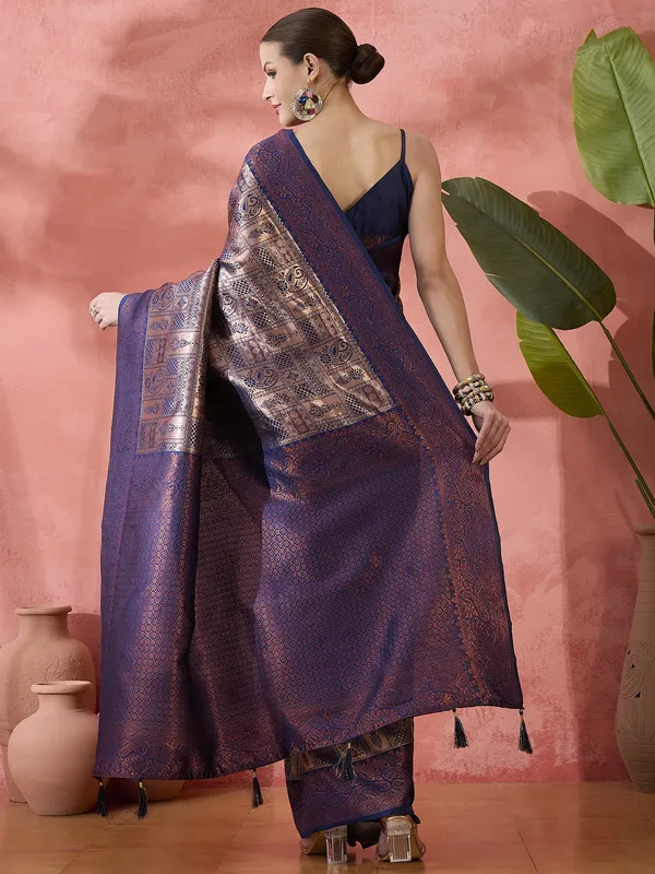 Navy_Blue_Poly_Silk_Premium_&_Elegant_(_Rich_)_Saree_With_Blouse_Piece_For_Women