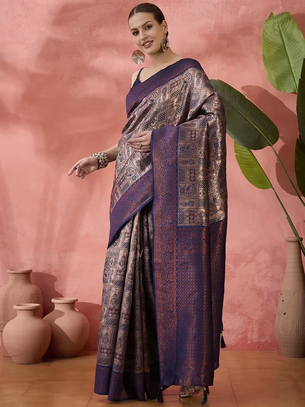Navy_Blue_Poly_Silk_Premium_&_Elegant_(_Rich_)_Saree_With_Blouse_Piece_For_Women