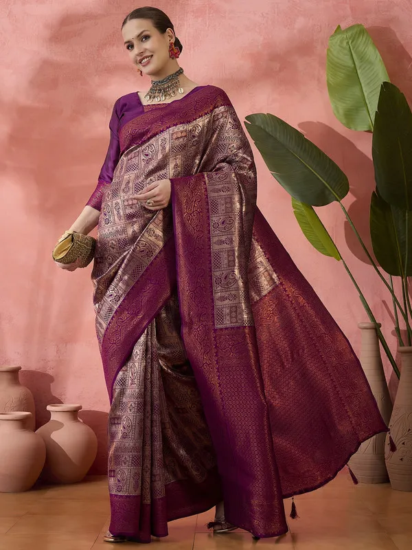 Purple_Poly_Silk_Premium_&_Elegant_(_Rich_)_Saree_With_Blouse_Piece_For_Women