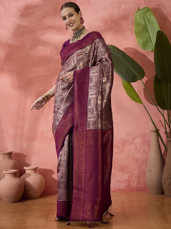 Purple_Poly_Silk_Premium_&_Elegant_(_Rich_)_Saree_With_Blouse_Piece_For_Women