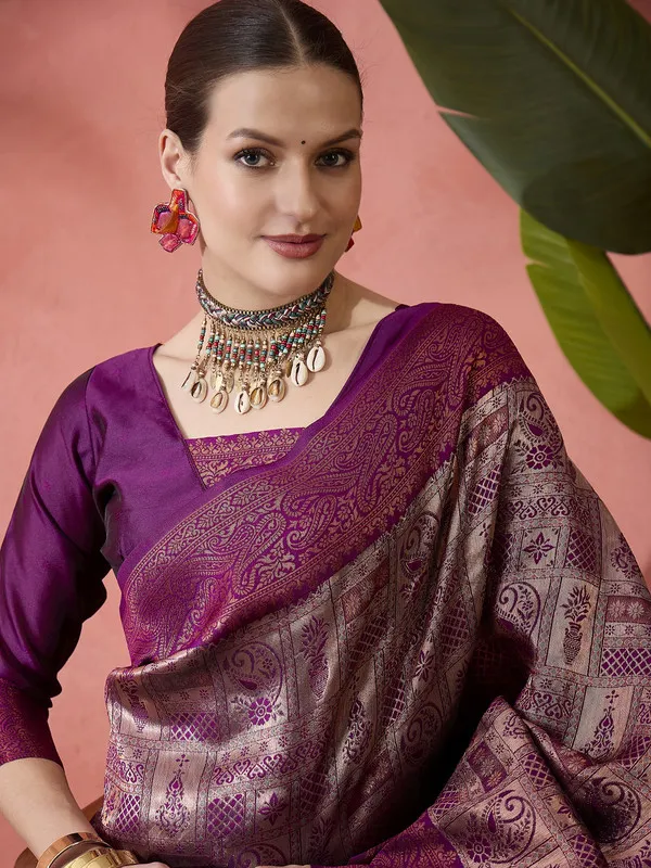 Purple_Poly_Silk_Premium_&_Elegant_(_Rich_)_Saree_With_Blouse_Piece_For_Women