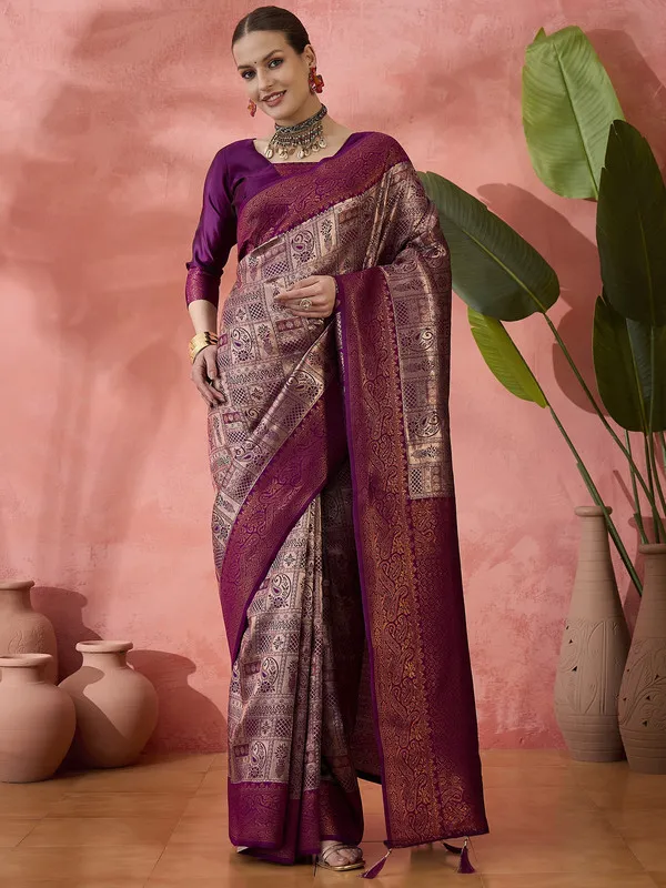 Purple_Poly_Silk_Premium_&_Elegant_(_Rich_)_Saree_With_Blouse_Piece_For_Women
