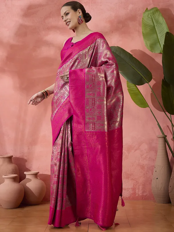 Rani_Pink_Poly_Silk_Premium_&_Elegant_(_Rich_)_Saree_With_Blouse_Piece_For_Women
