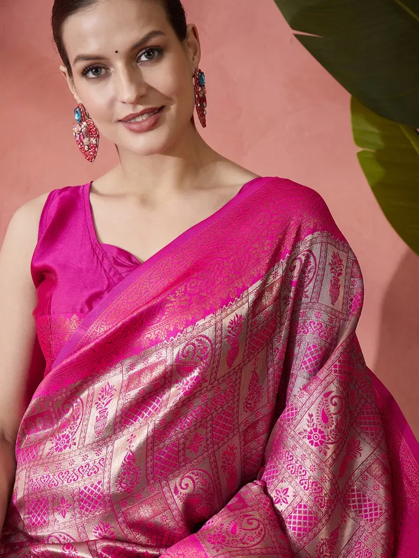 Rani_Pink_Poly_Silk_Premium_&_Elegant_(_Rich_)_Saree_With_Blouse_Piece_For_Women