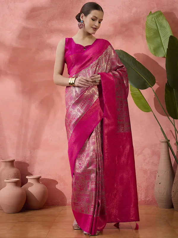 Rani_Pink_Poly_Silk_Premium_&_Elegant_(_Rich_)_Saree_With_Blouse_Piece_For_Women