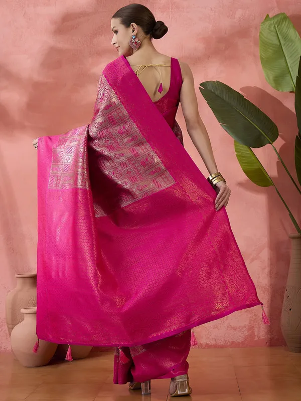 Rani_Pink_Poly_Silk_Premium_&_Elegant_(_Rich_)_Saree_With_Blouse_Piece_For_Women