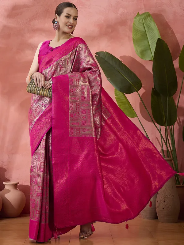 Rani_Pink_Poly_Silk_Premium_&_Elegant_(_Rich_)_Saree_With_Blouse_Piece_For_Women